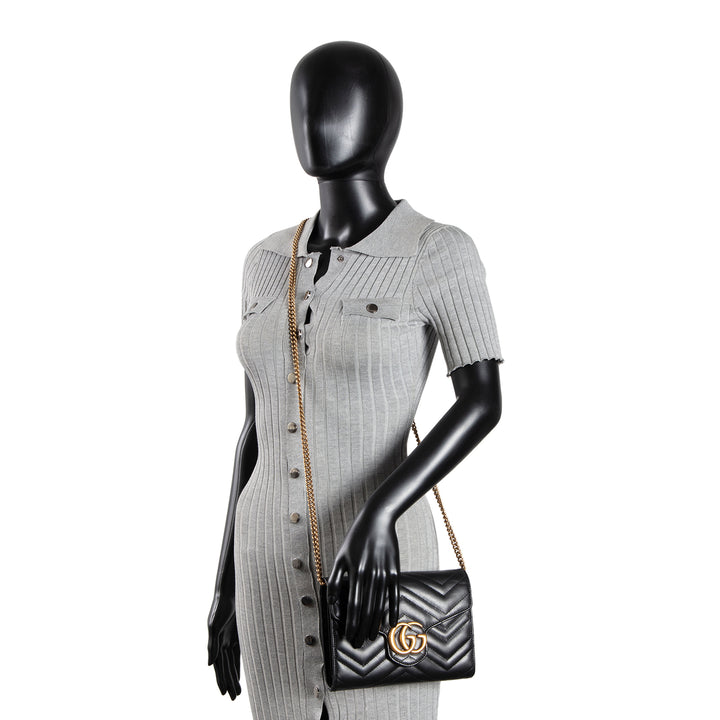 GUCCI Matelasse GG Marmont Wallet on Chain - Black