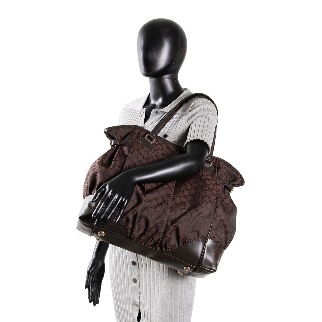 GUCCI GG Nylon Full Moon Tote - Brown