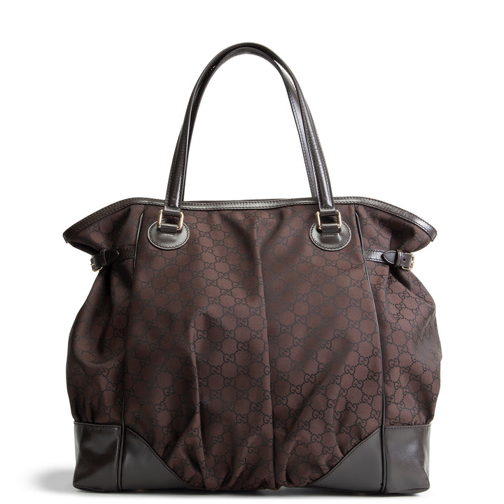 GUCCI GG Nylon Full Moon Tote - Brown