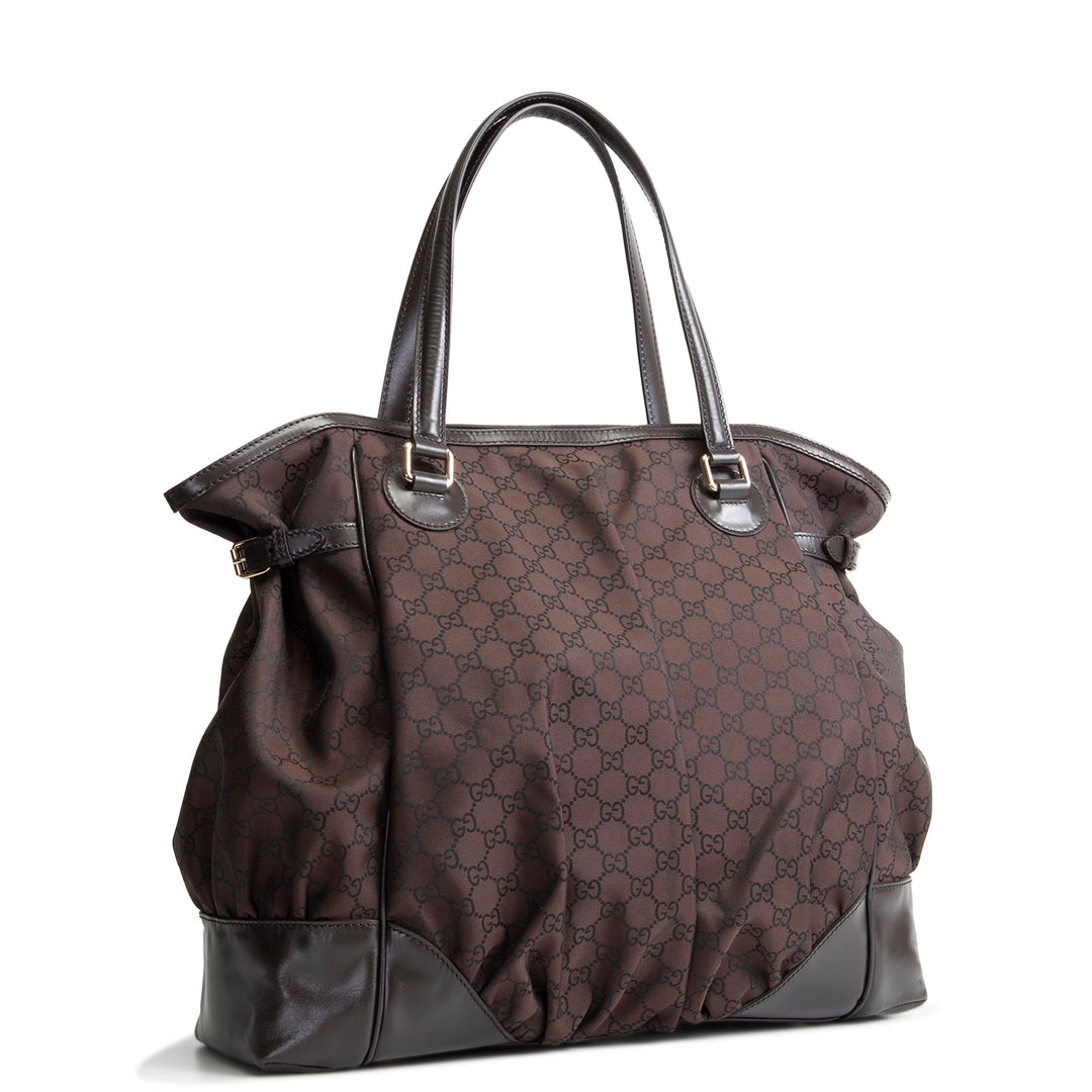 GUCCI GG Nylon Full Moon Tote - Brown