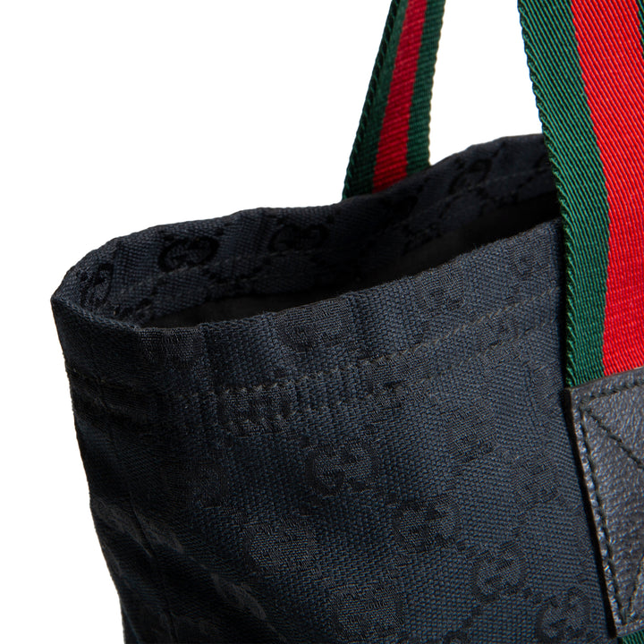 GUCCI GG Canvas Web Handle Tote - Black