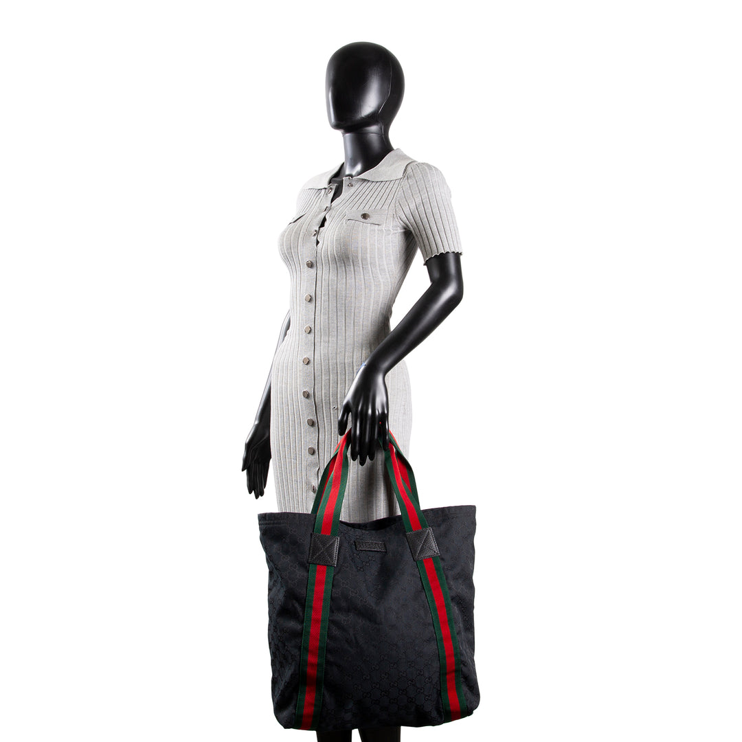 GUCCI GG Canvas Web Handle Tote - Black