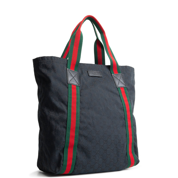 GUCCI GG Canvas Web Handle Tote - Black