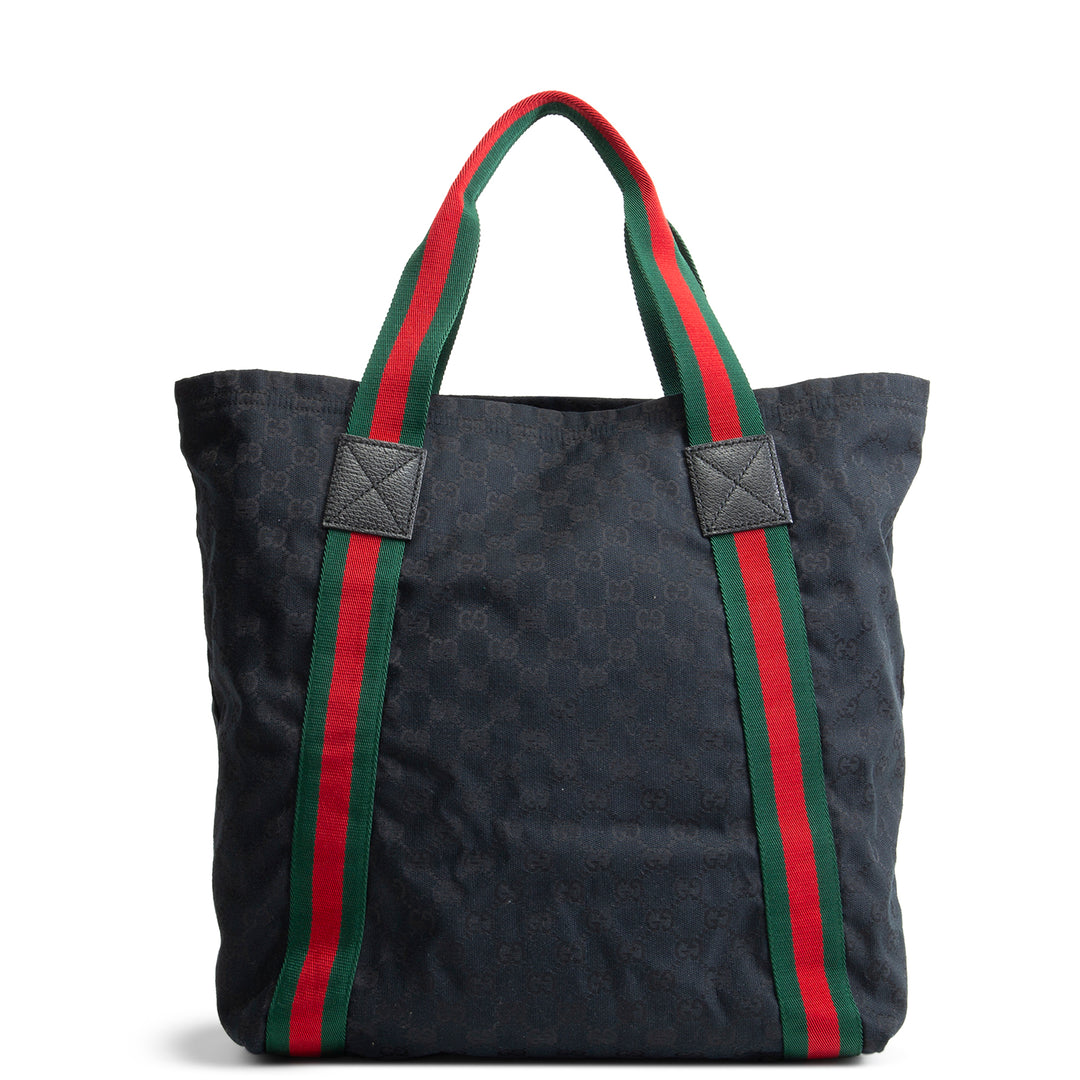 GUCCI GG Canvas Web Handle Tote - Black