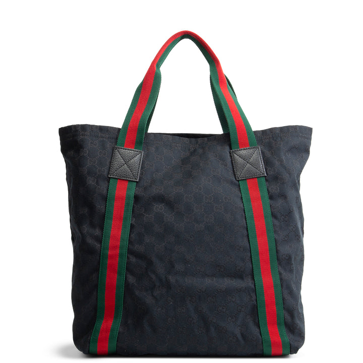 GUCCI GG Canvas Web Handle Tote - Black