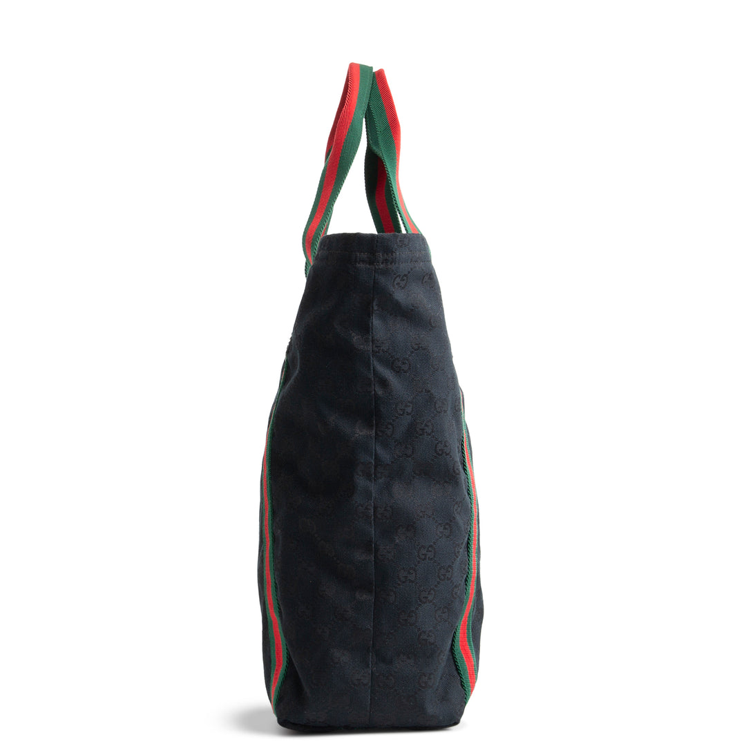 GUCCI GG Canvas Web Handle Tote - Black