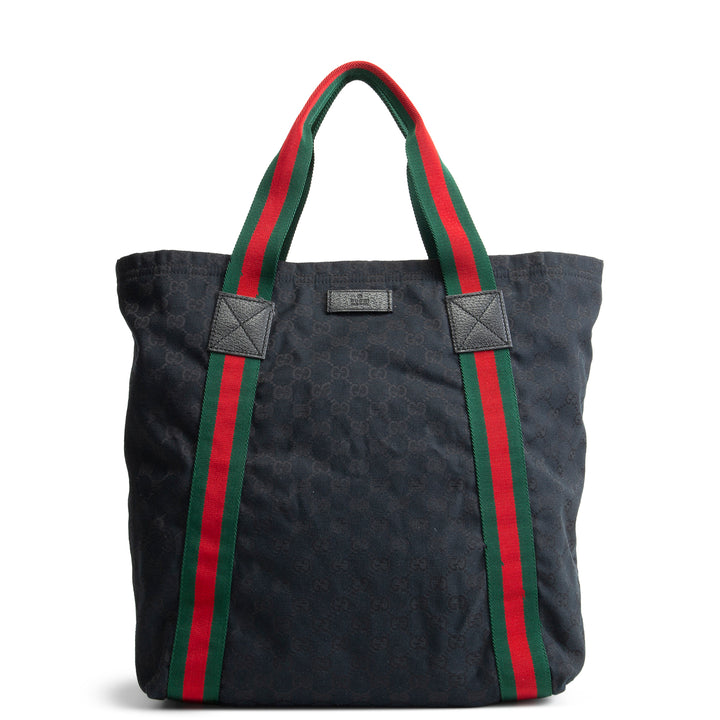 GUCCI GG Canvas Web Handle Tote - Black