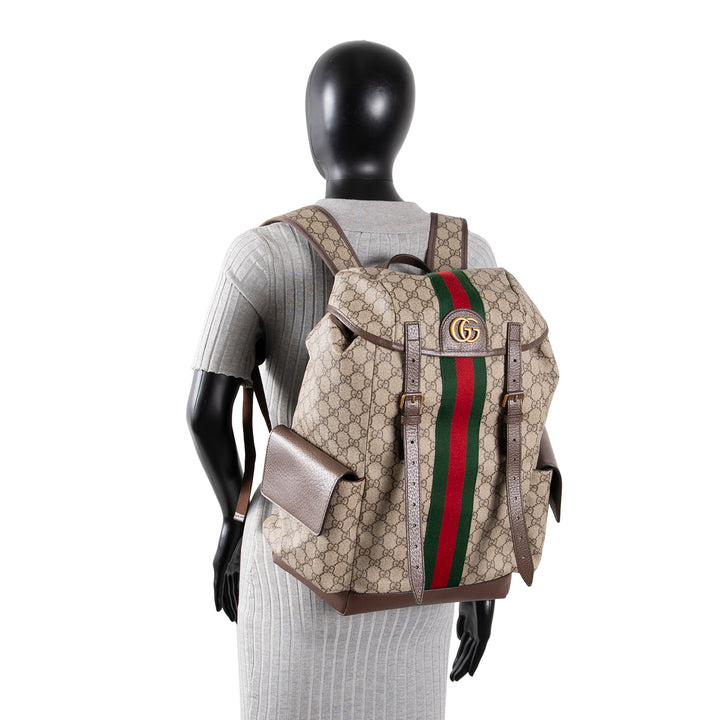 GUCCI GG Supreme Medium Ophidia Backpack - Beige & Ebony