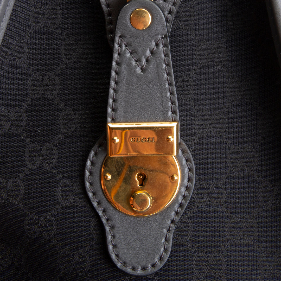 GUCCI GG Canvas XL Bauletto Duffle Bag - Black