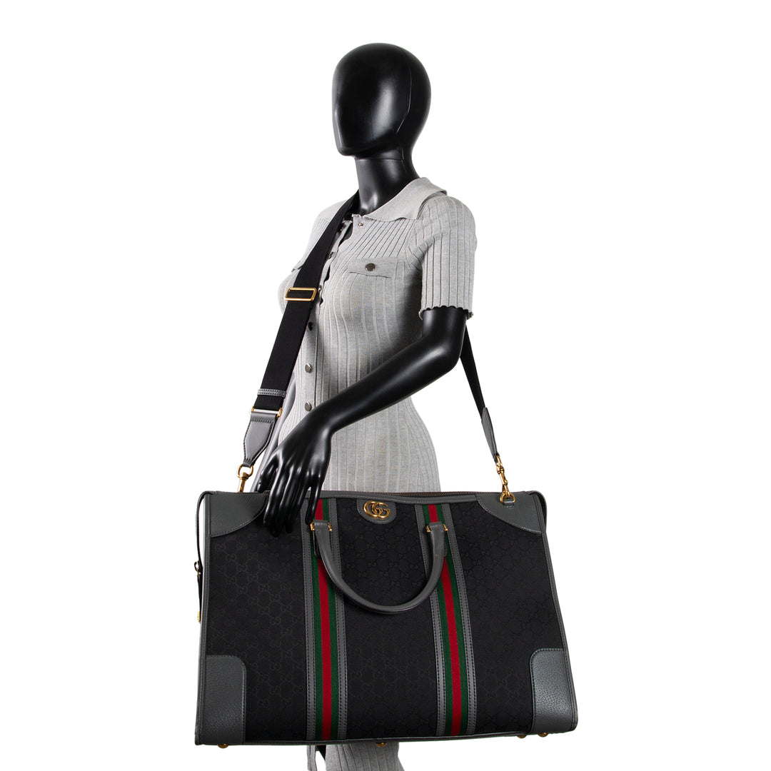 GUCCI GG Canvas XL Bauletto Duffle Bag - Black