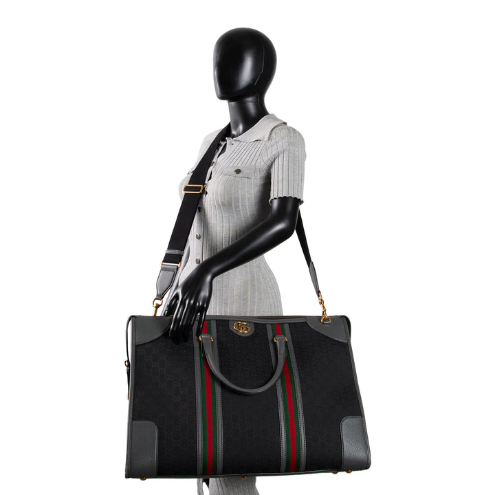 GUCCI GG Canvas XL Bauletto Duffle Bag - Black