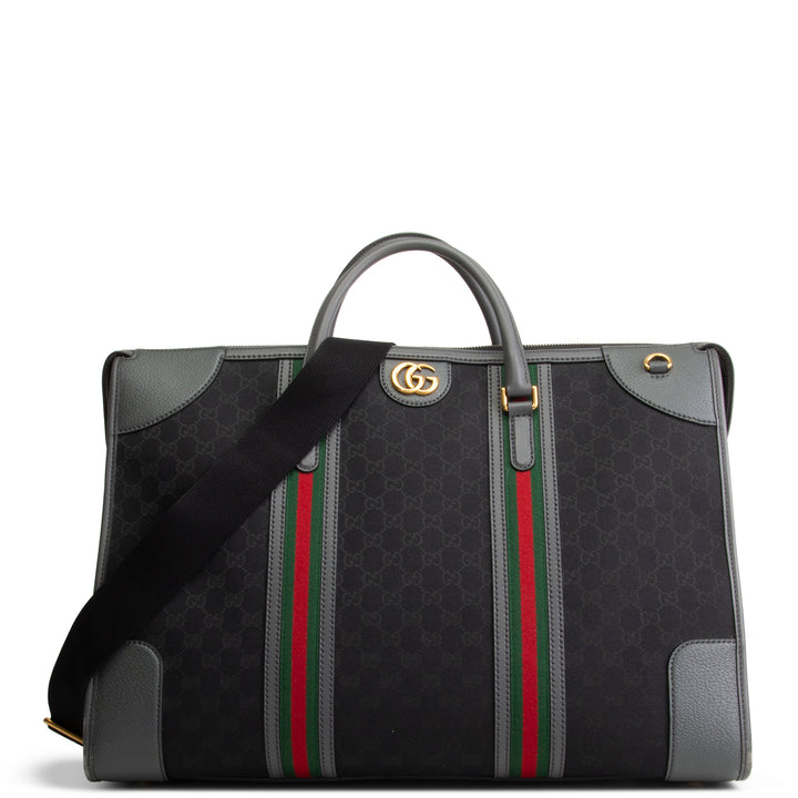 GUCCI GG Canvas XL Bauletto Duffle Bag - Black