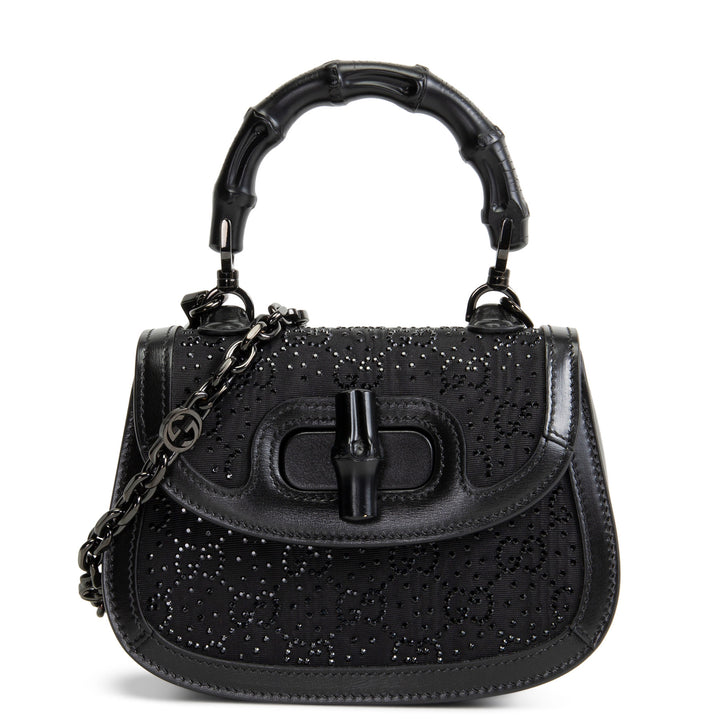 GUCCI Mini 1947 Bamboo Crystal Shoulder Bag - Black