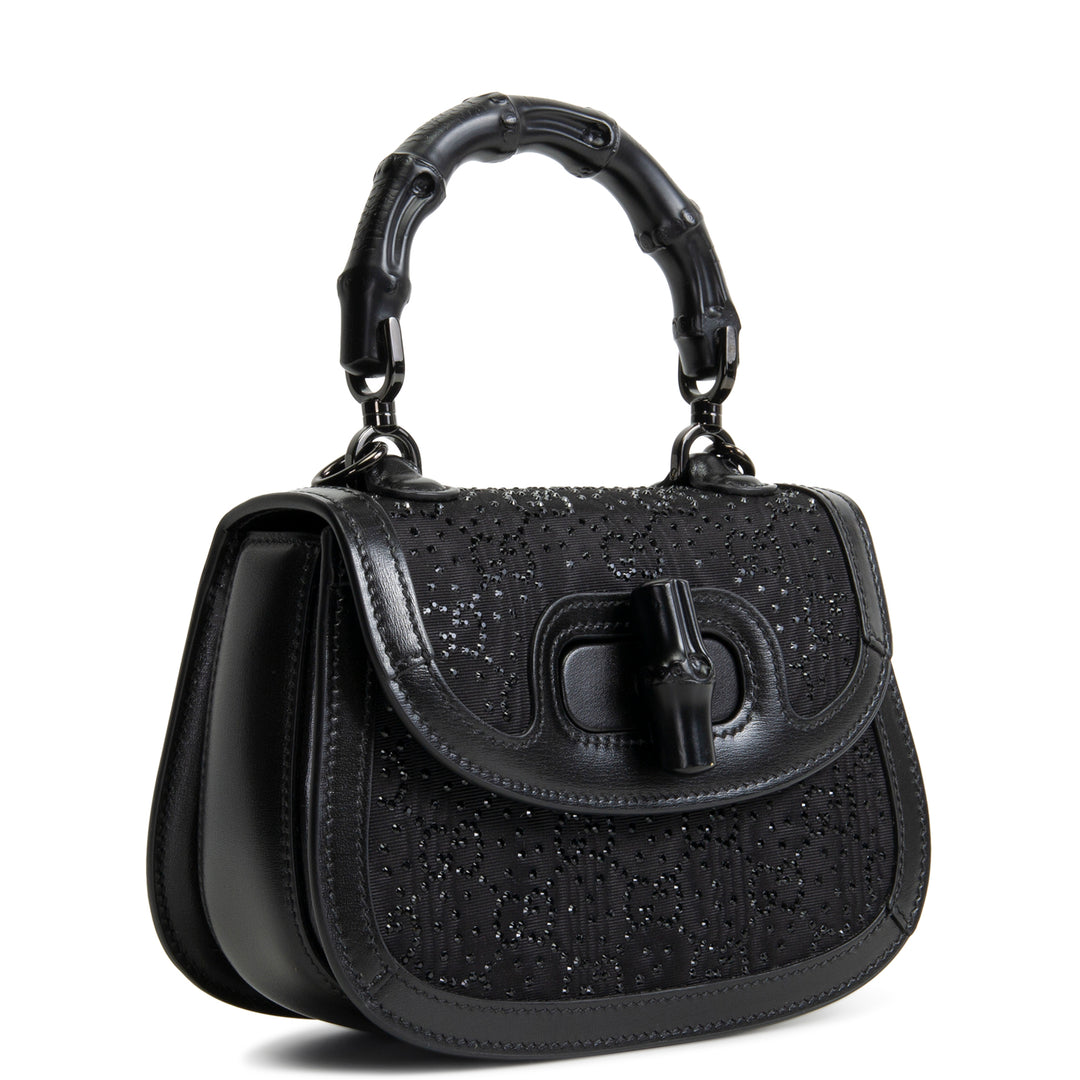 GUCCI Mini 1947 Bamboo Crystal Shoulder Bag - Black