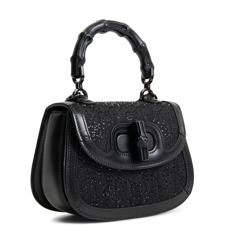 GUCCI Mini 1947 Bamboo Crystal Shoulder Bag - Black