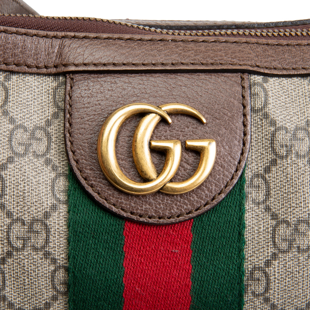 GUCCI GG Supreme Ophidia Half Moon Hobo - Beige & Ebony