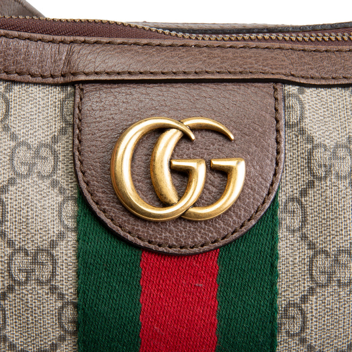 GUCCI GG Supreme Ophidia Half Moon Hobo - Beige & Ebony