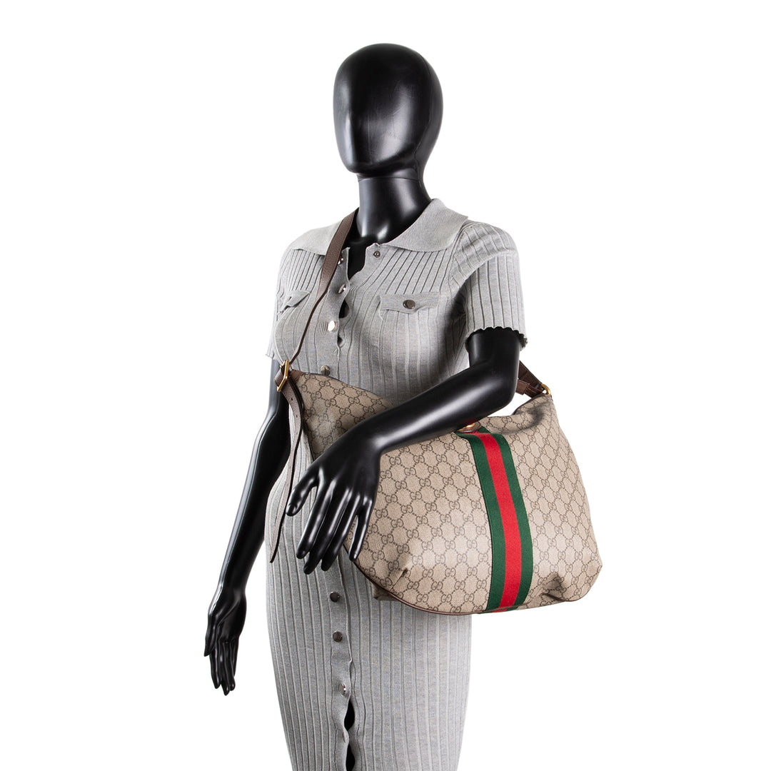 GUCCI GG Supreme Ophidia Half Moon Hobo - Beige & Ebony