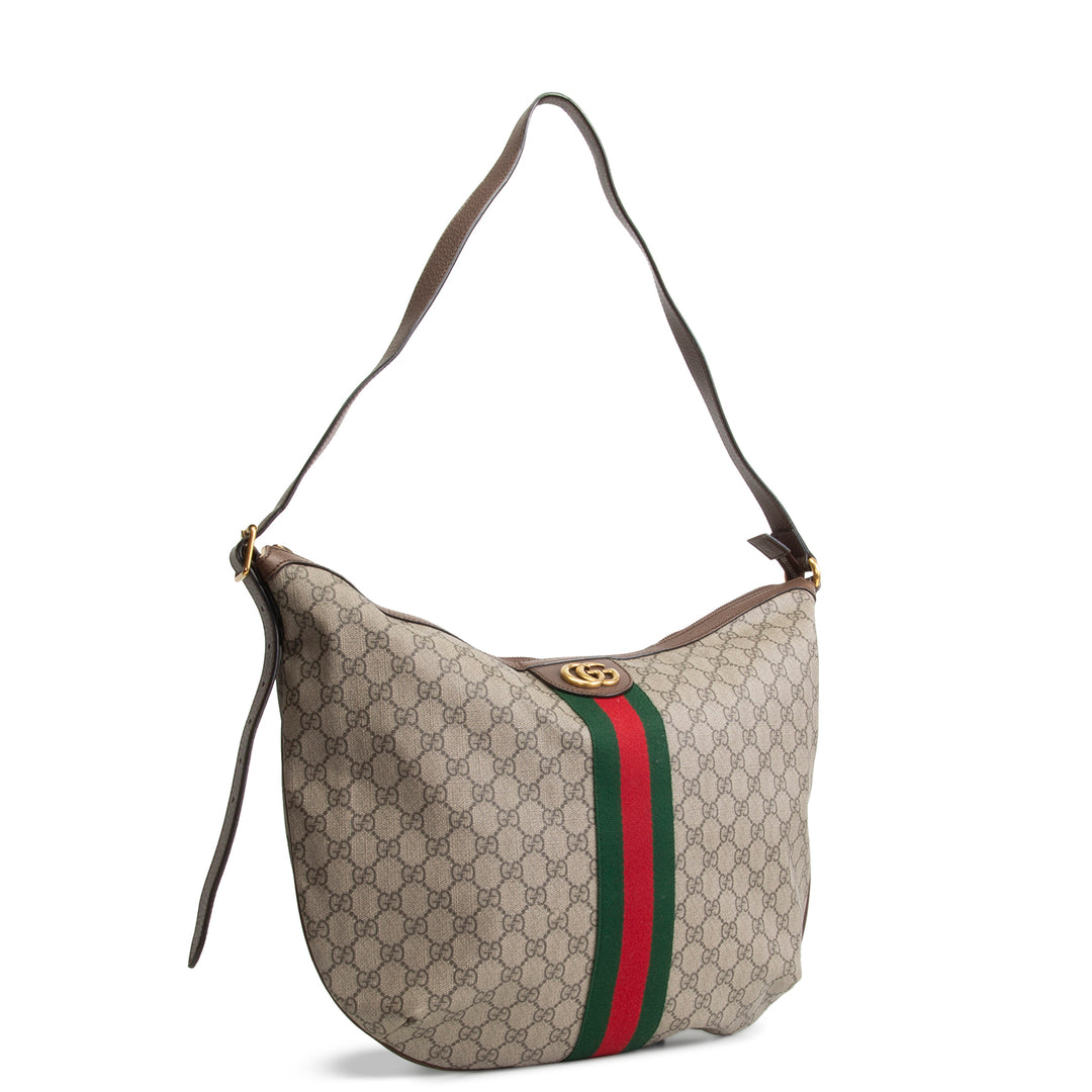 GUCCI GG Supreme Ophidia Half Moon Hobo - Beige & Ebony