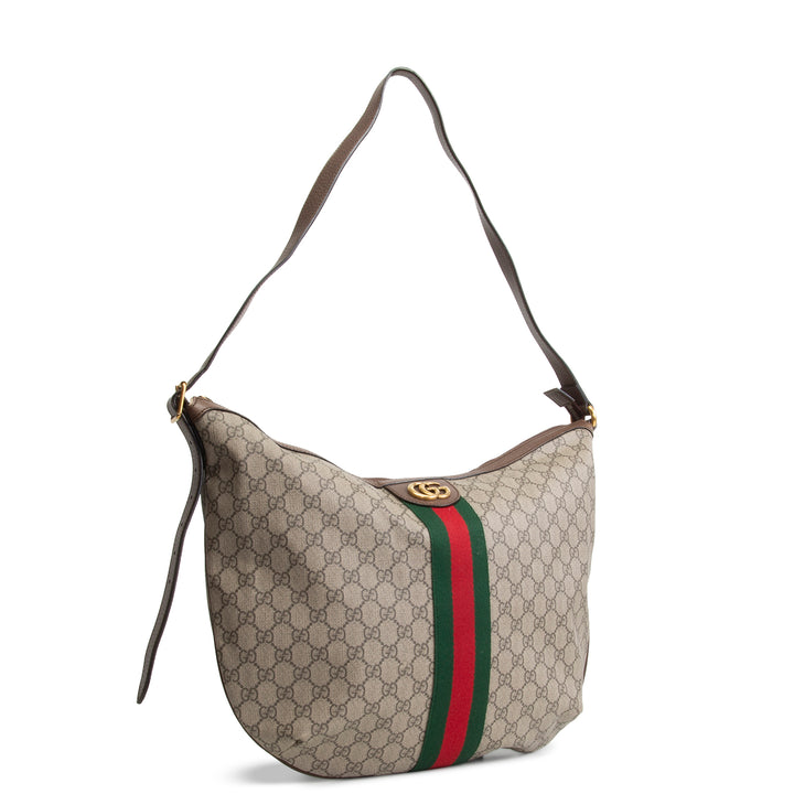 GUCCI GG Supreme Ophidia Half Moon Hobo - Beige & Ebony