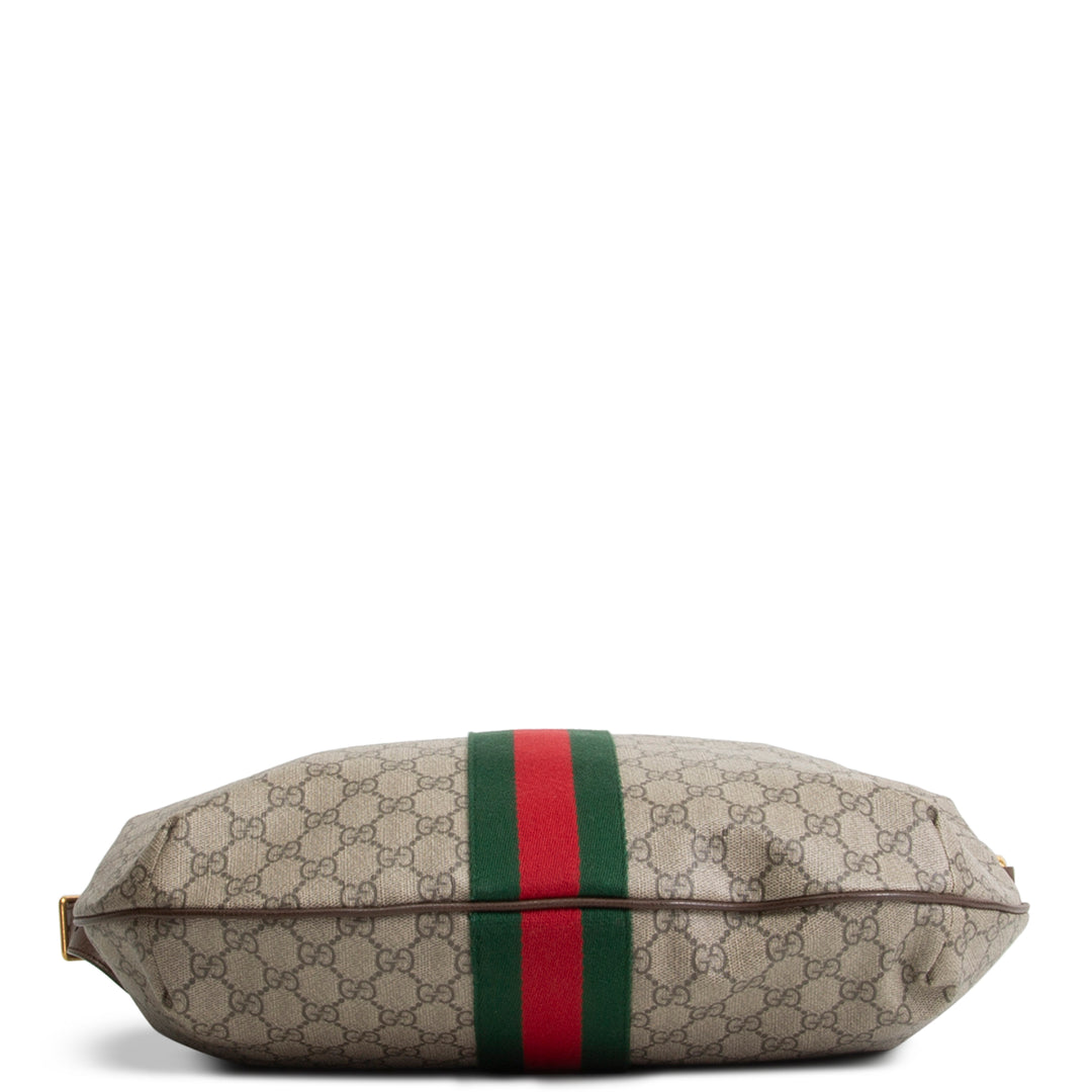 GUCCI GG Supreme Ophidia Half Moon Hobo - Beige & Ebony