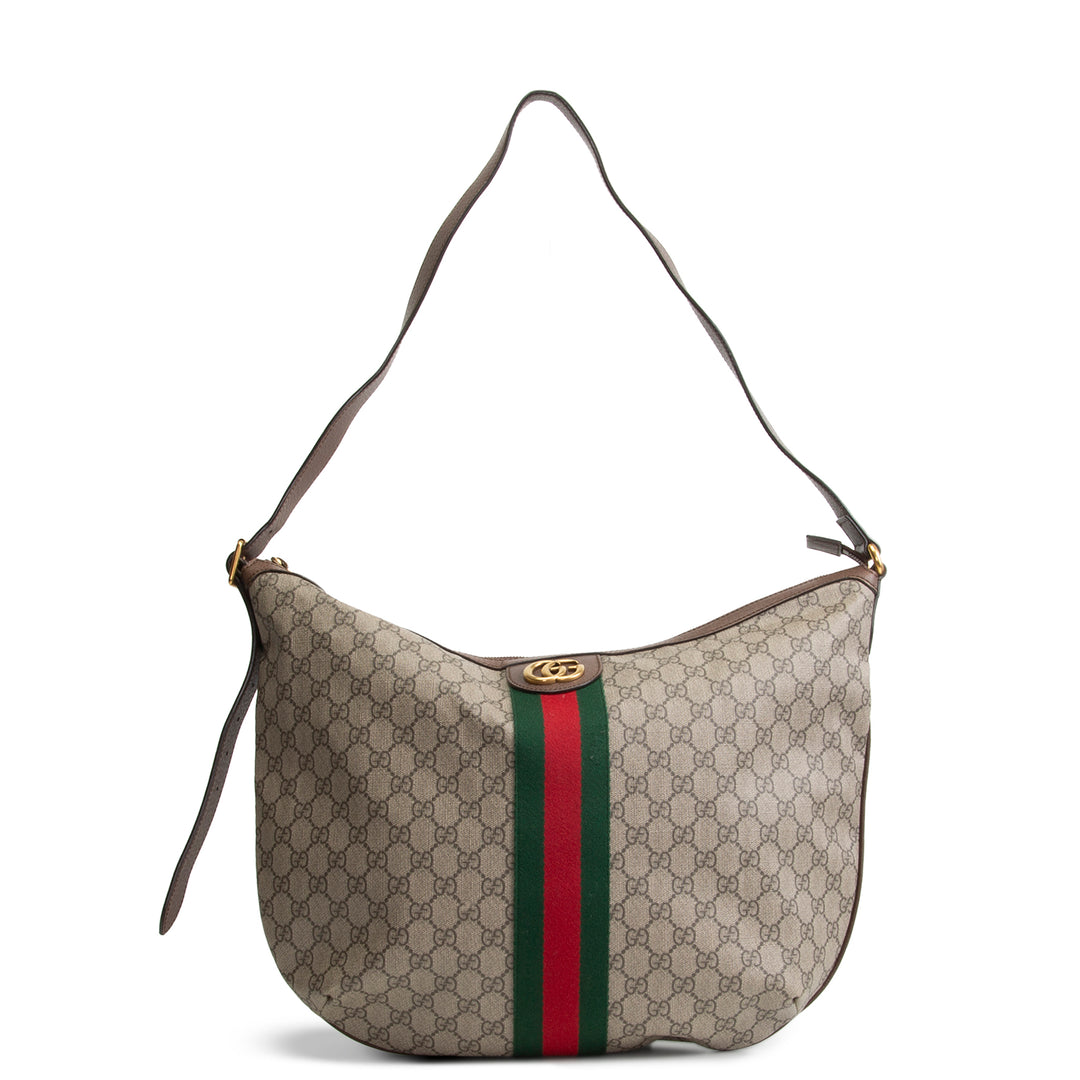 GUCCI GG Supreme Ophidia Half Moon Hobo - Beige & Ebony