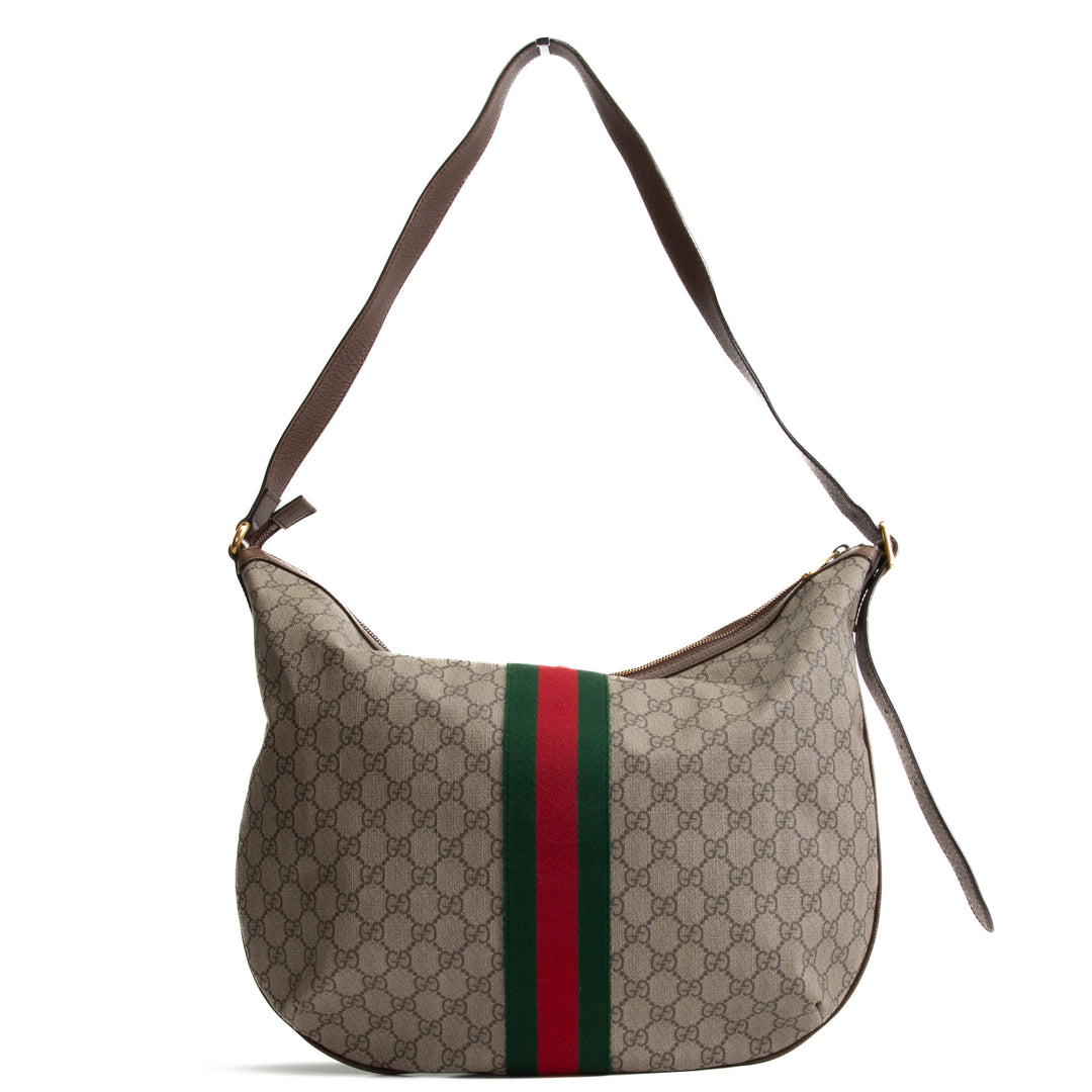 GUCCI GG Supreme Ophidia Half Moon Hobo - Beige & Ebony