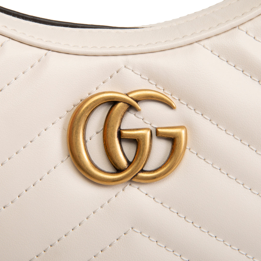 GUCCI GG Marmont Half Moon Hobo - White