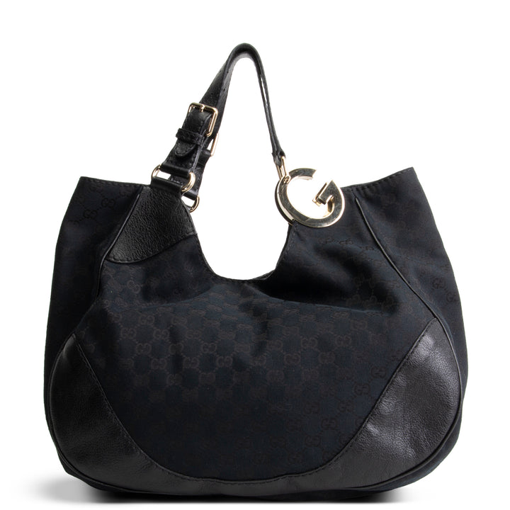 GUCCI GG Canvas Charlotte Shoulder Bag - Black OUTLET FINAL SALE