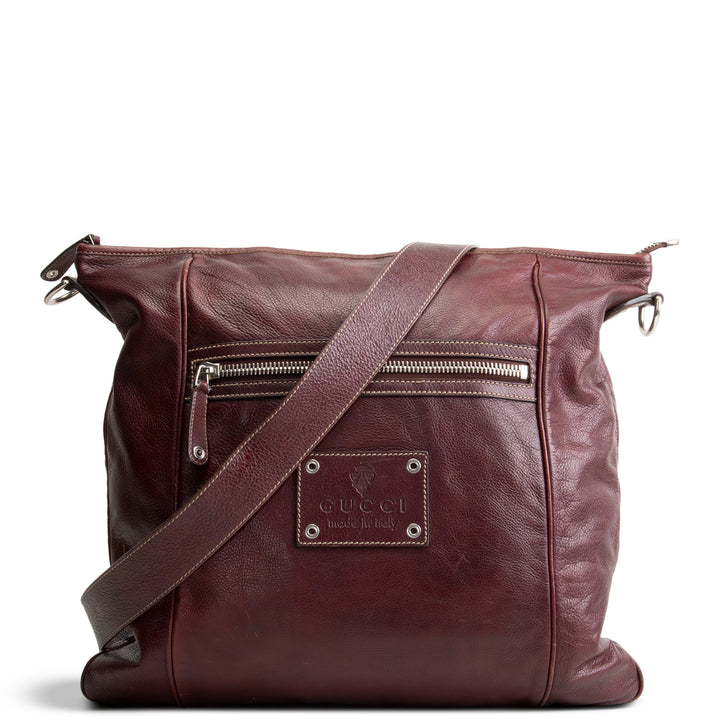 GUCCI Leather Crest Messenger - Burgundy