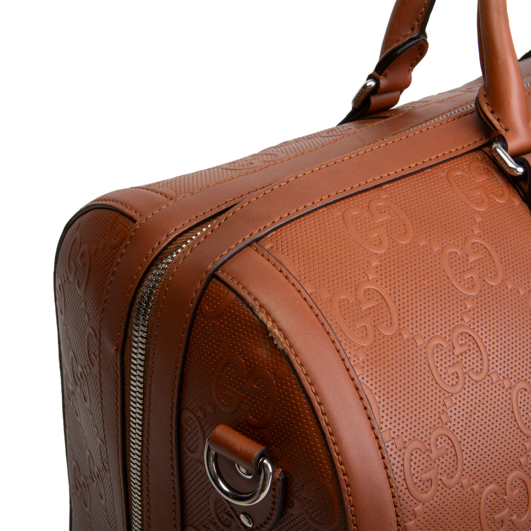GUCCI GG Tennis Embossed Large Duffle- Brown