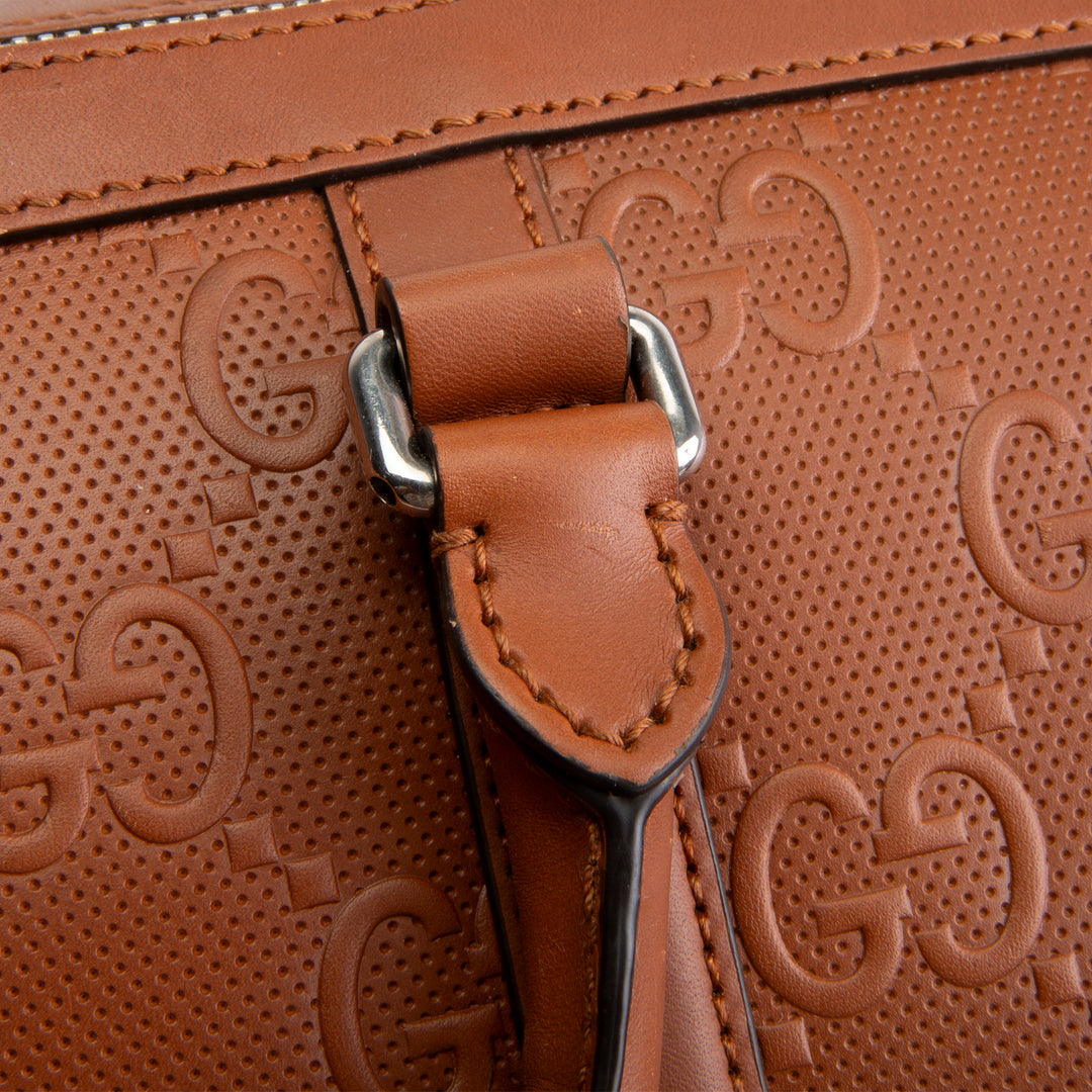 GUCCI GG Tennis Embossed Large Duffle- Brown