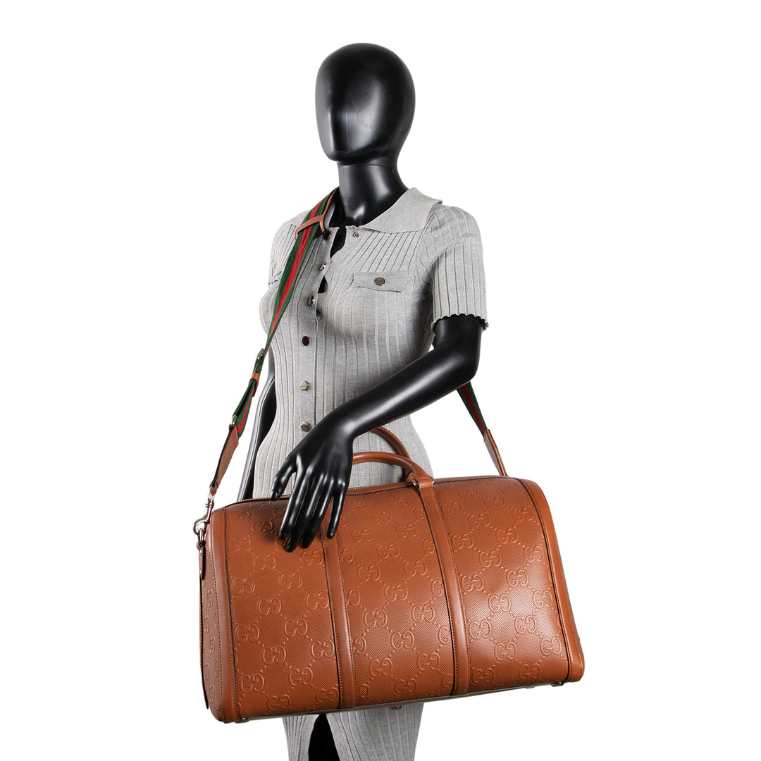 GUCCI GG Tennis Embossed Large Duffle- Brown