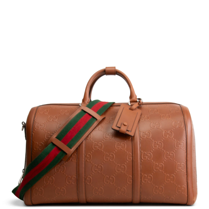 GUCCI GG Tennis Embossed Large Duffle- Brown