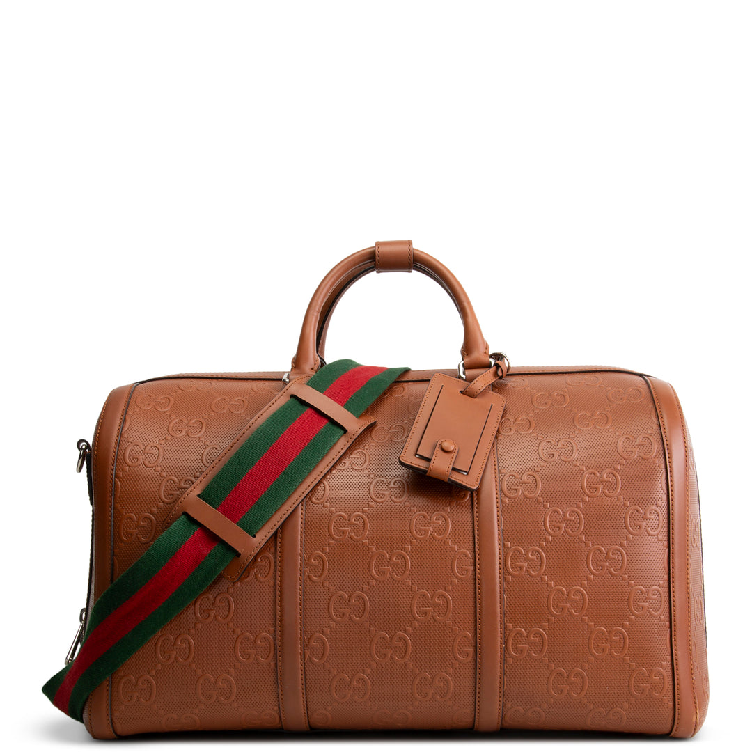 GUCCI GG Tennis Embossed Large Duffle- Brown