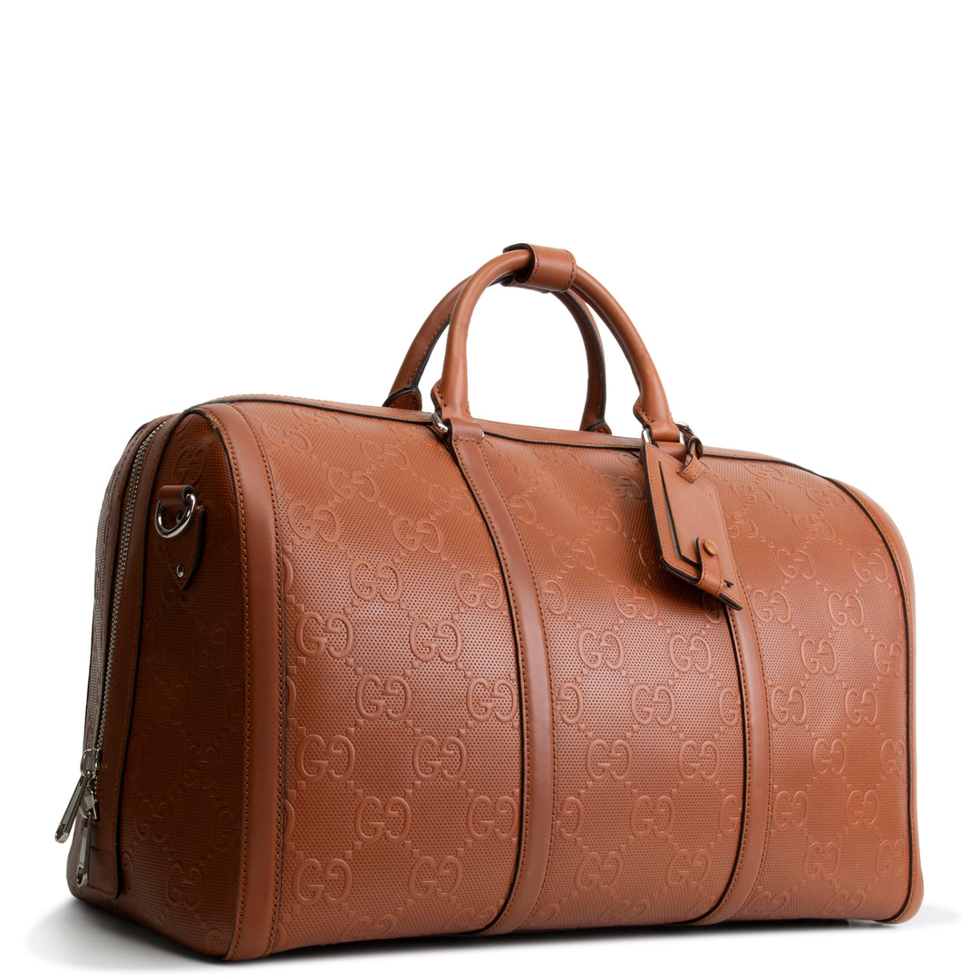 GUCCI GG Tennis Embossed Large Duffle- Brown