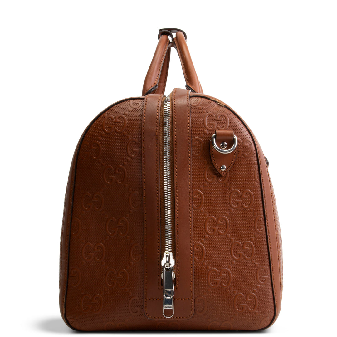 GUCCI GG Tennis Embossed Large Duffle- Brown