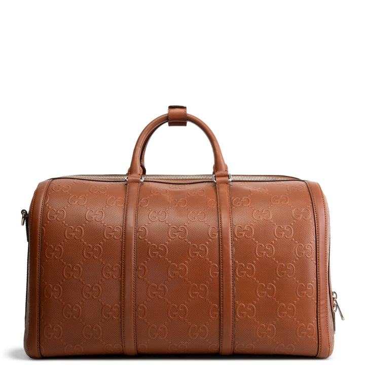 GUCCI GG Tennis Embossed Large Duffle- Brown