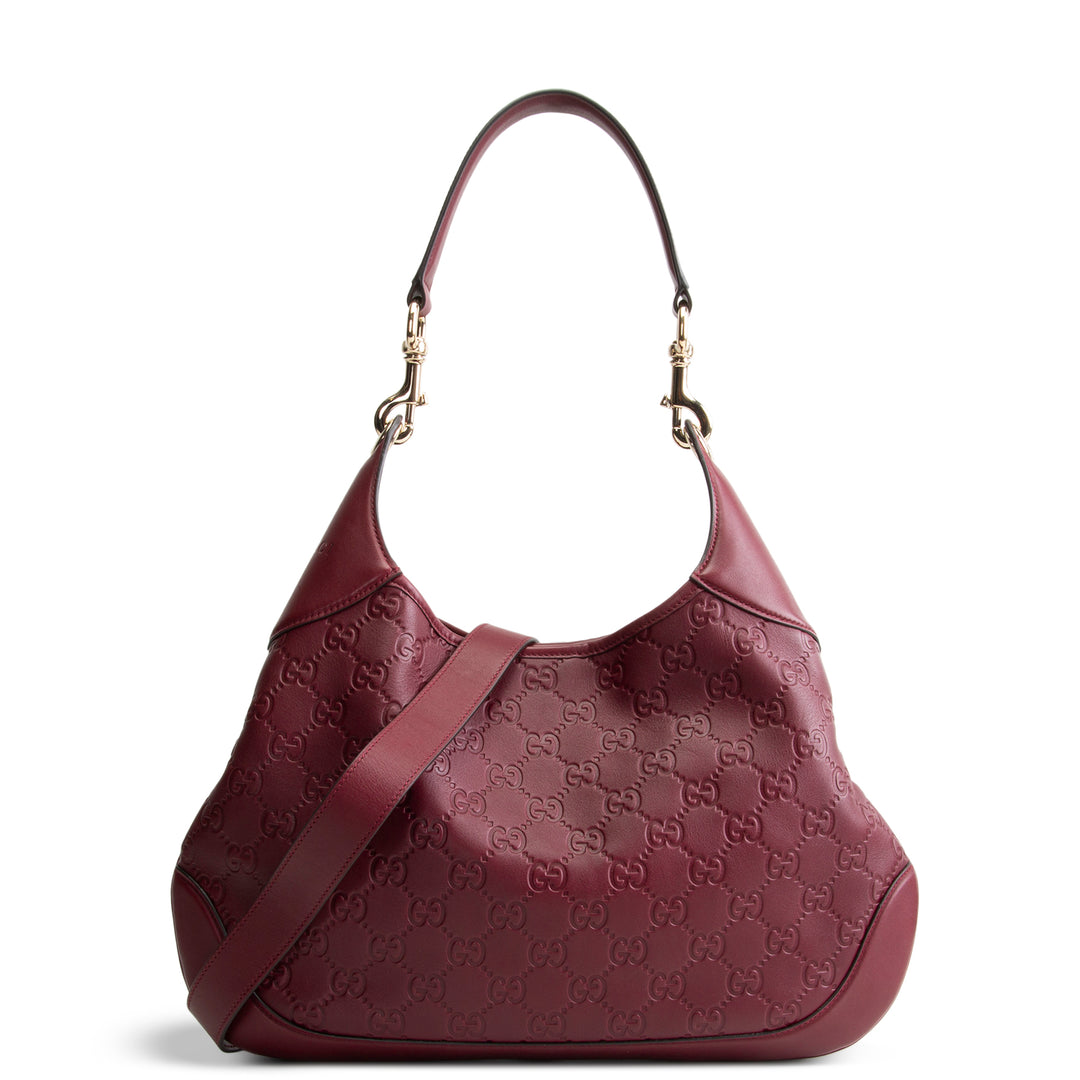 GUCCI Embossed B Medium Shoulder Bag - Bordeaux (Wine)