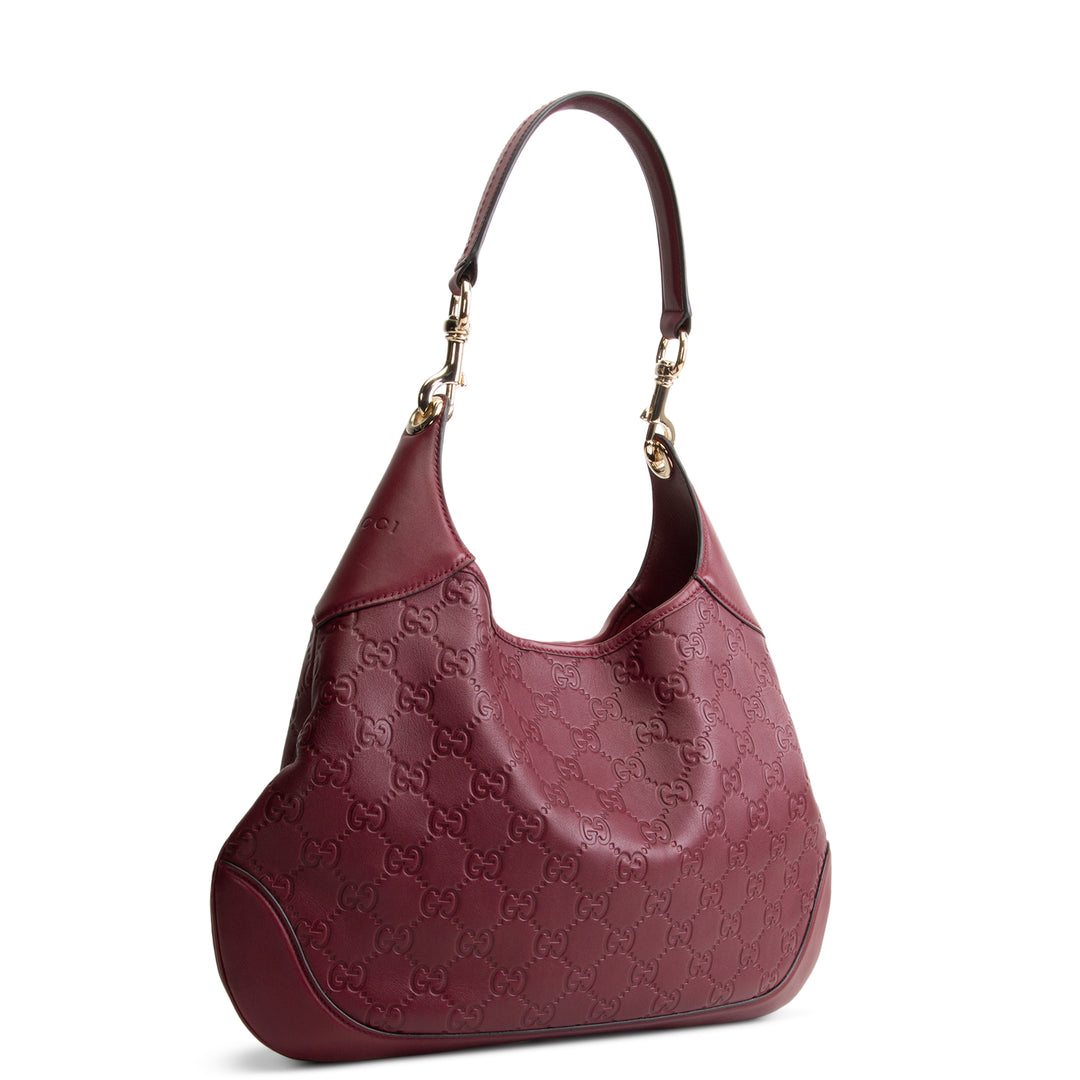 GUCCI Embossed B Medium Shoulder Bag - Bordeaux (Wine)