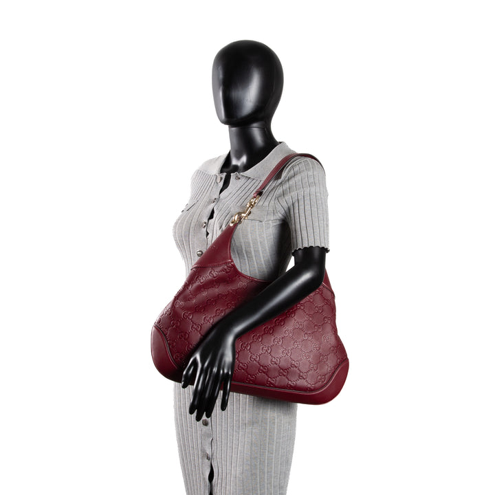 GUCCI Embossed B Medium Shoulder Bag - Bordeaux (Wine)