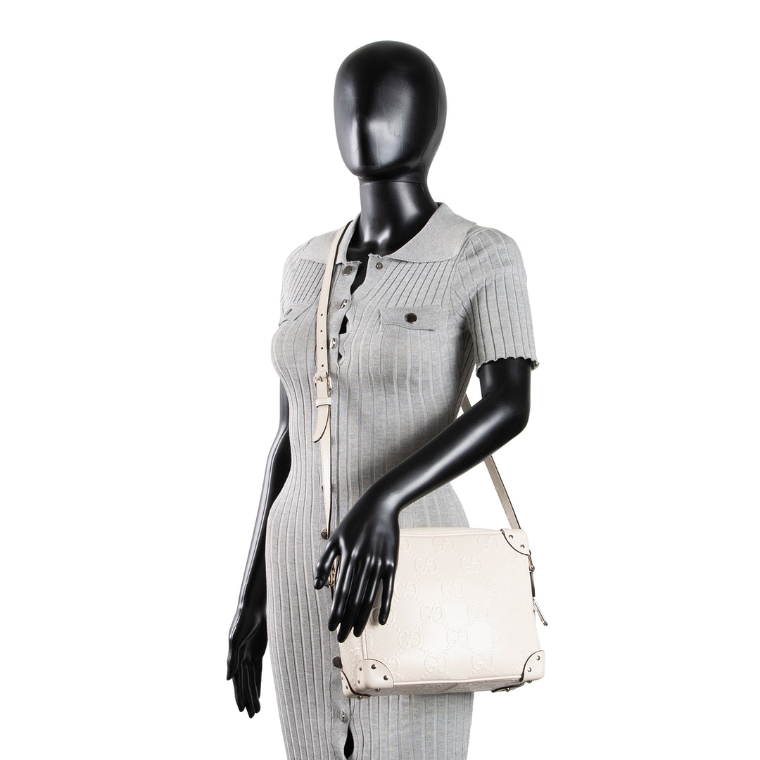 GUCCI Jumbo GG Embossed Soft Trunk Messenger Bag - Mystic White OUTLET FINAL SALE