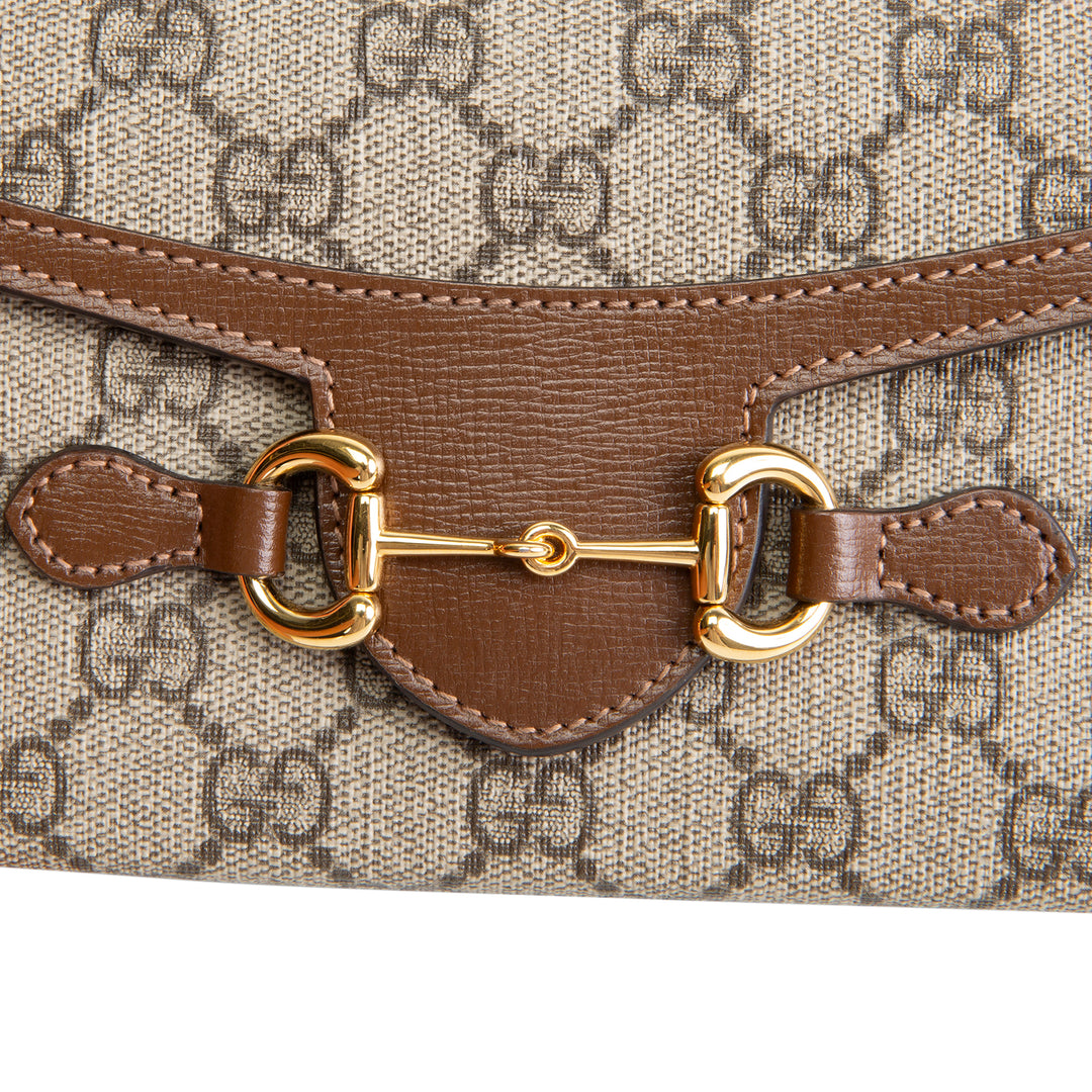 GUCCI GG Supreme Mini Horsebit 1955 Shoulder Bag - Beige & Ebony