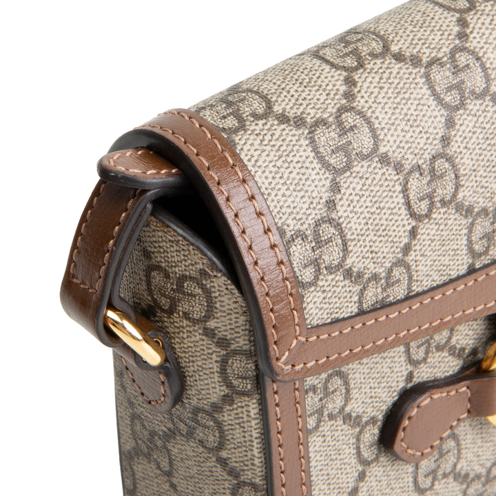 GUCCI GG Supreme Mini Horsebit 1955 Shoulder Bag - Beige & Ebony