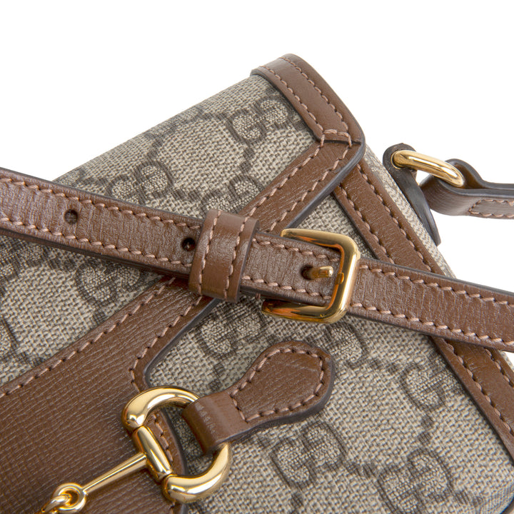 GUCCI GG Supreme Mini Horsebit 1955 Shoulder Bag - Beige & Ebony