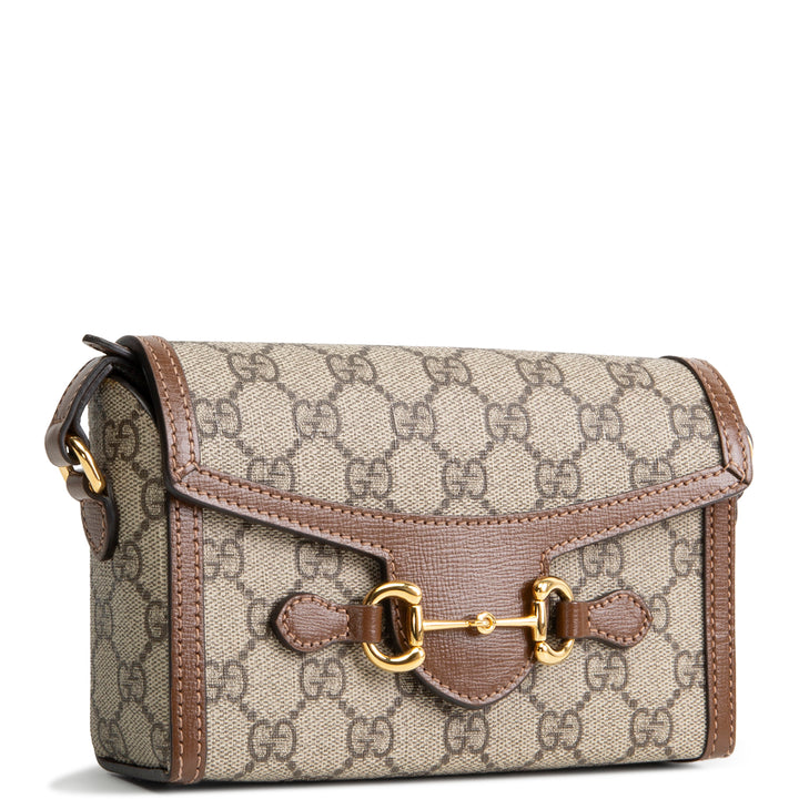 GUCCI GG Supreme Mini Horsebit 1955 Shoulder Bag - Beige & Ebony