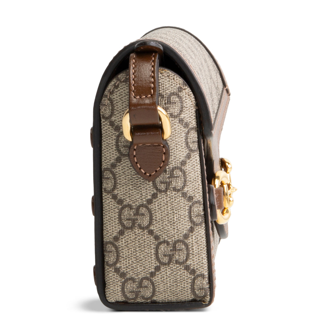 GUCCI GG Supreme Mini Horsebit 1955 Shoulder Bag - Beige & Ebony