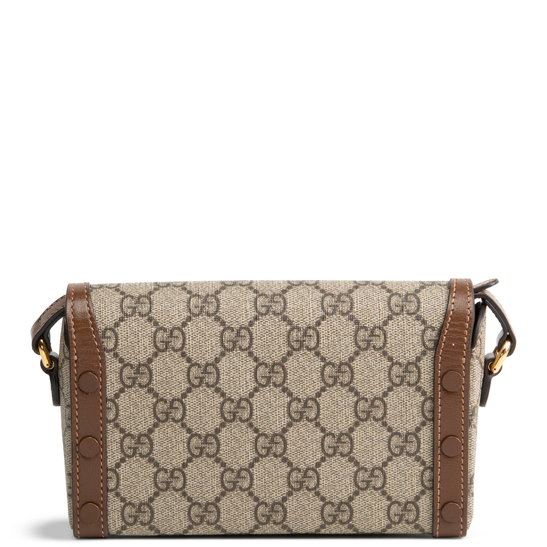 GUCCI GG Supreme Mini Horsebit 1955 Shoulder Bag - Beige & Ebony