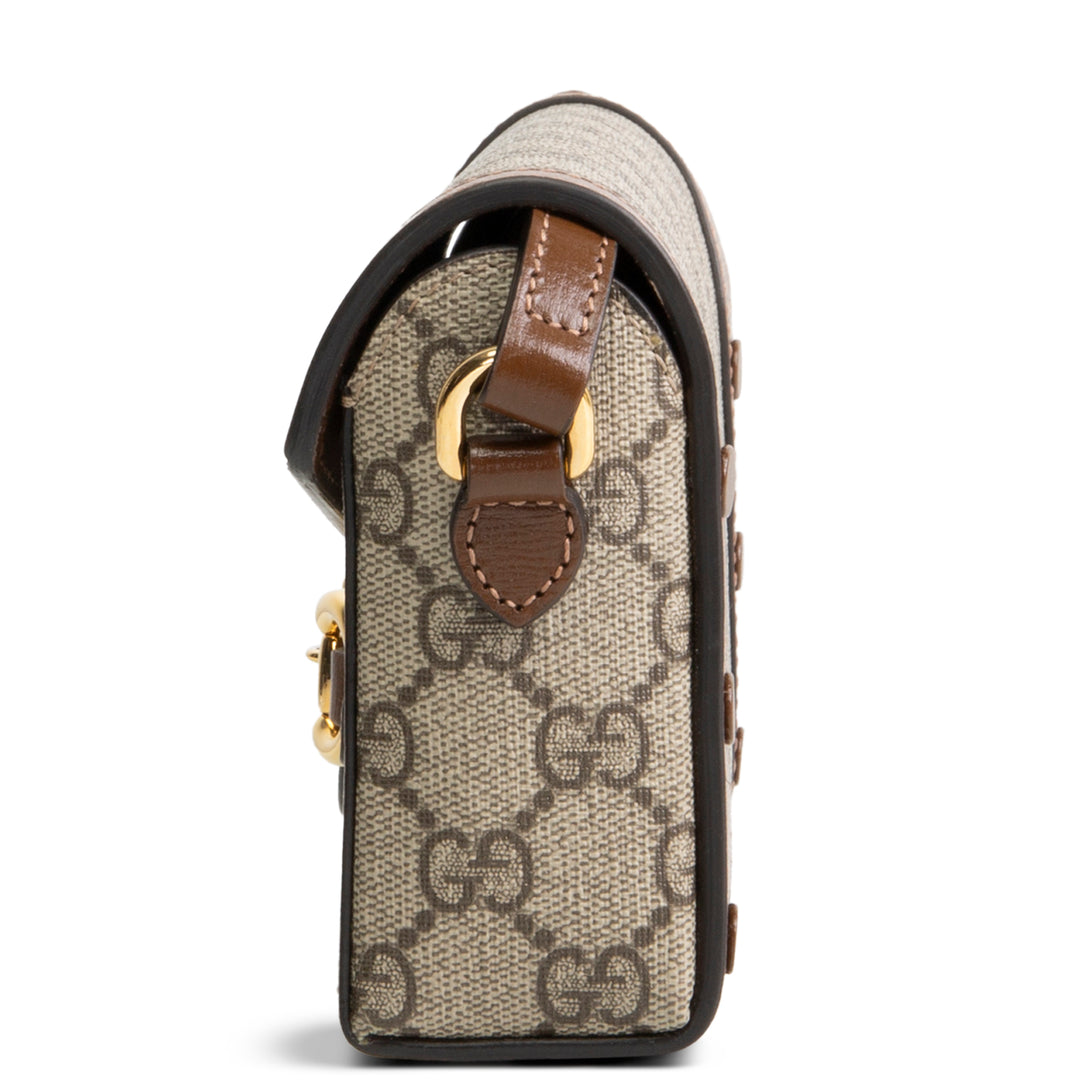 GUCCI GG Supreme Mini Horsebit 1955 Shoulder Bag - Beige & Ebony