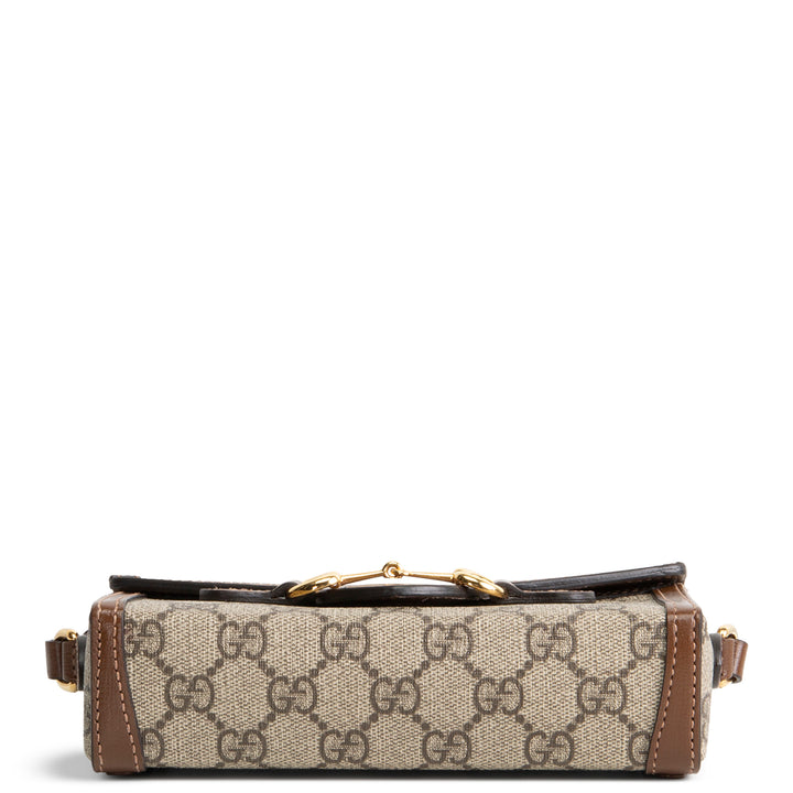 GUCCI GG Supreme Mini Horsebit 1955 Shoulder Bag - Beige & Ebony